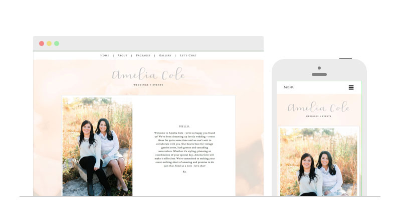 Amelia Cole mobile and desktop website